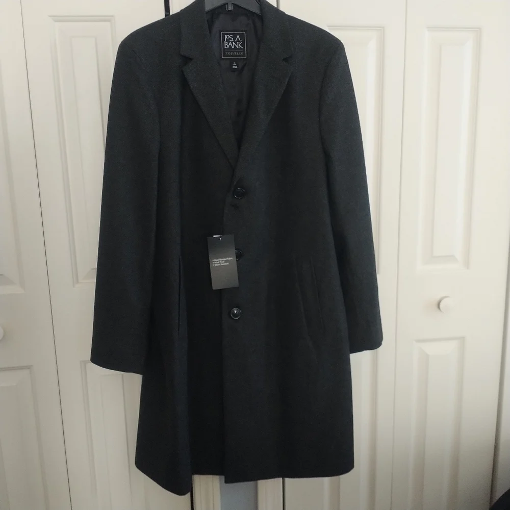 Jos. A. Bank Classic Charcoal Herringbone Classic Top Coat 44Long - Picture 2 of 12